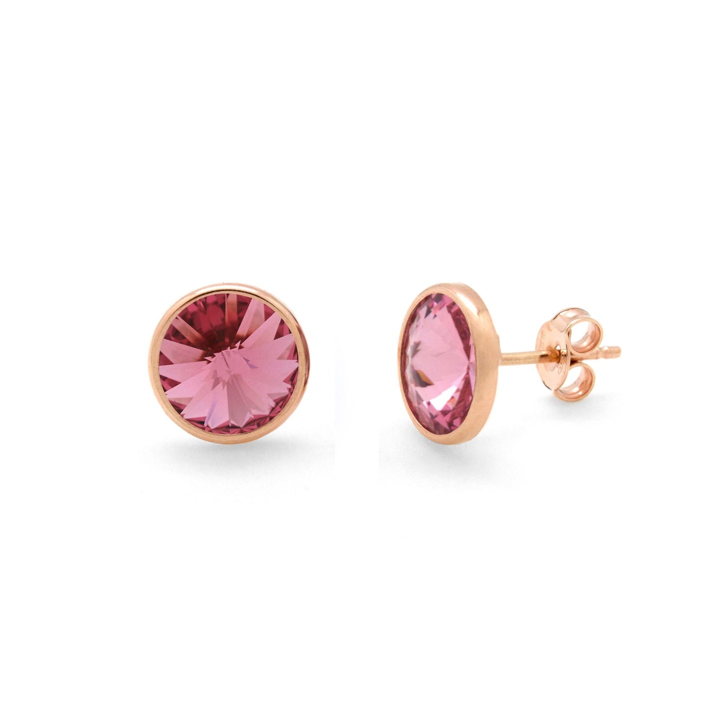 Rose Gold plated Sterling Silver Stud earrings 9mm circle crystal from Basic