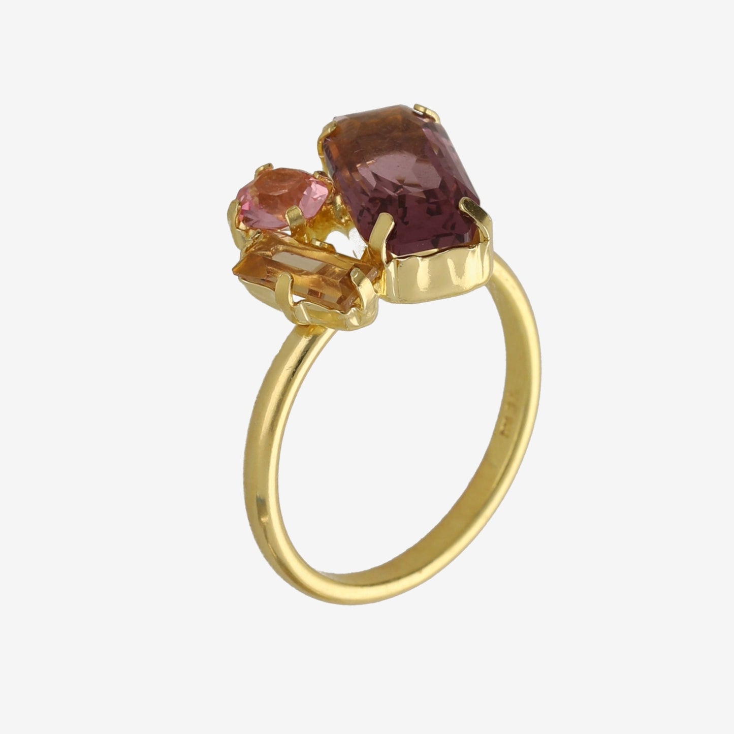 Anillo ajustable rectángulo cristal morado en Plata baño Oro de Inspire