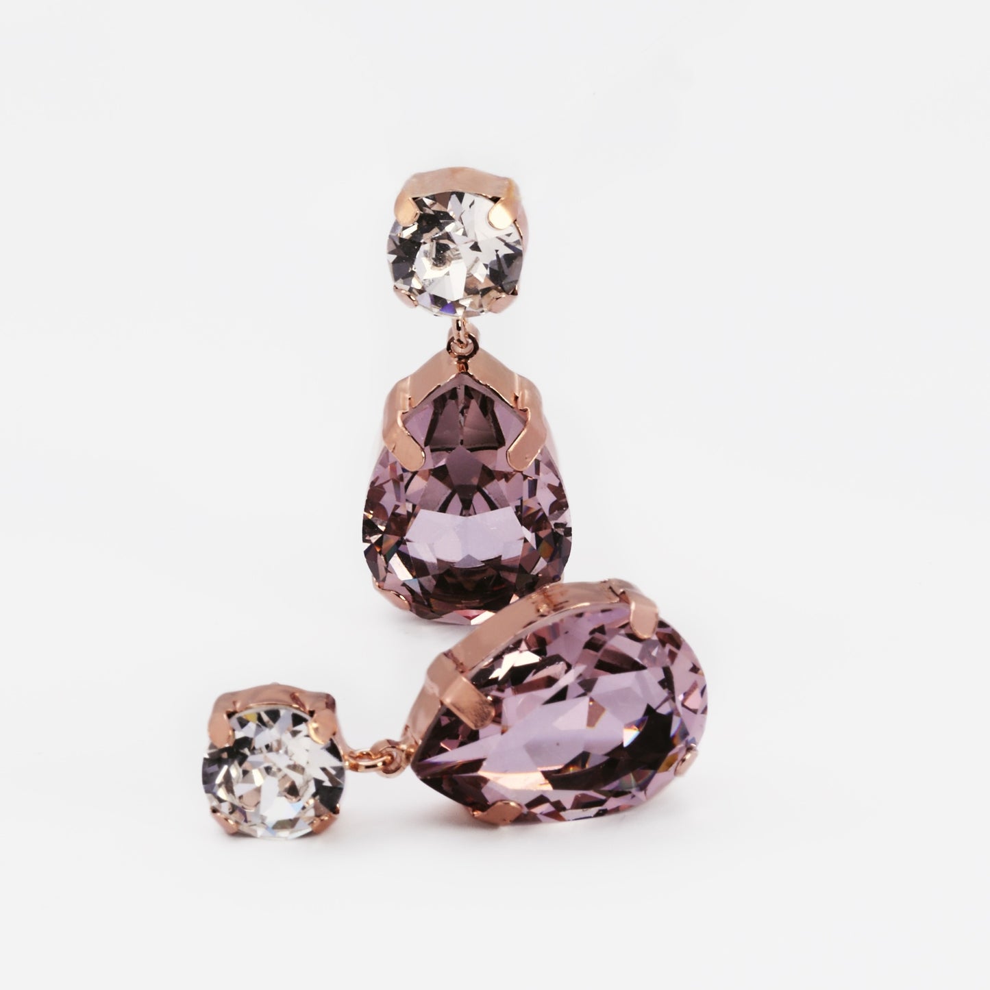 Rose Gold plated Sterling Silver Long earrings drop purple crystal from Blooming