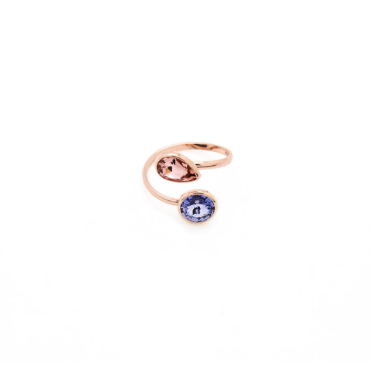 Rose Gold plated Sterling Silver Adjustable ring drop purple crystal from Fantasy