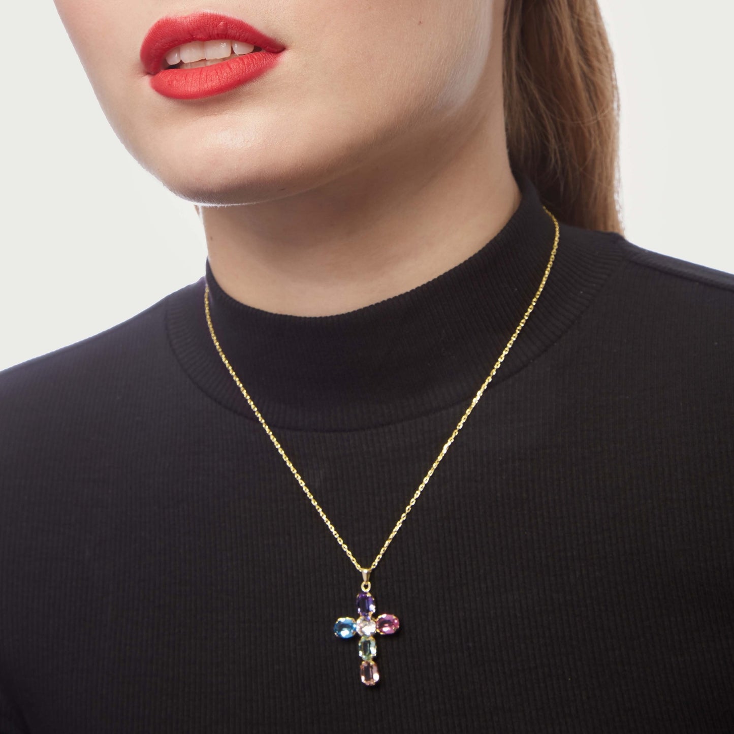 Gold plated Sterling Silver Short necklace cross crystal from Poetic