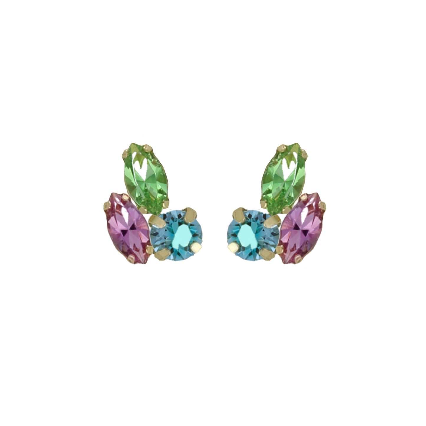 Pendientes botón flor cristal multicolor en Plata baño Oro de Belle