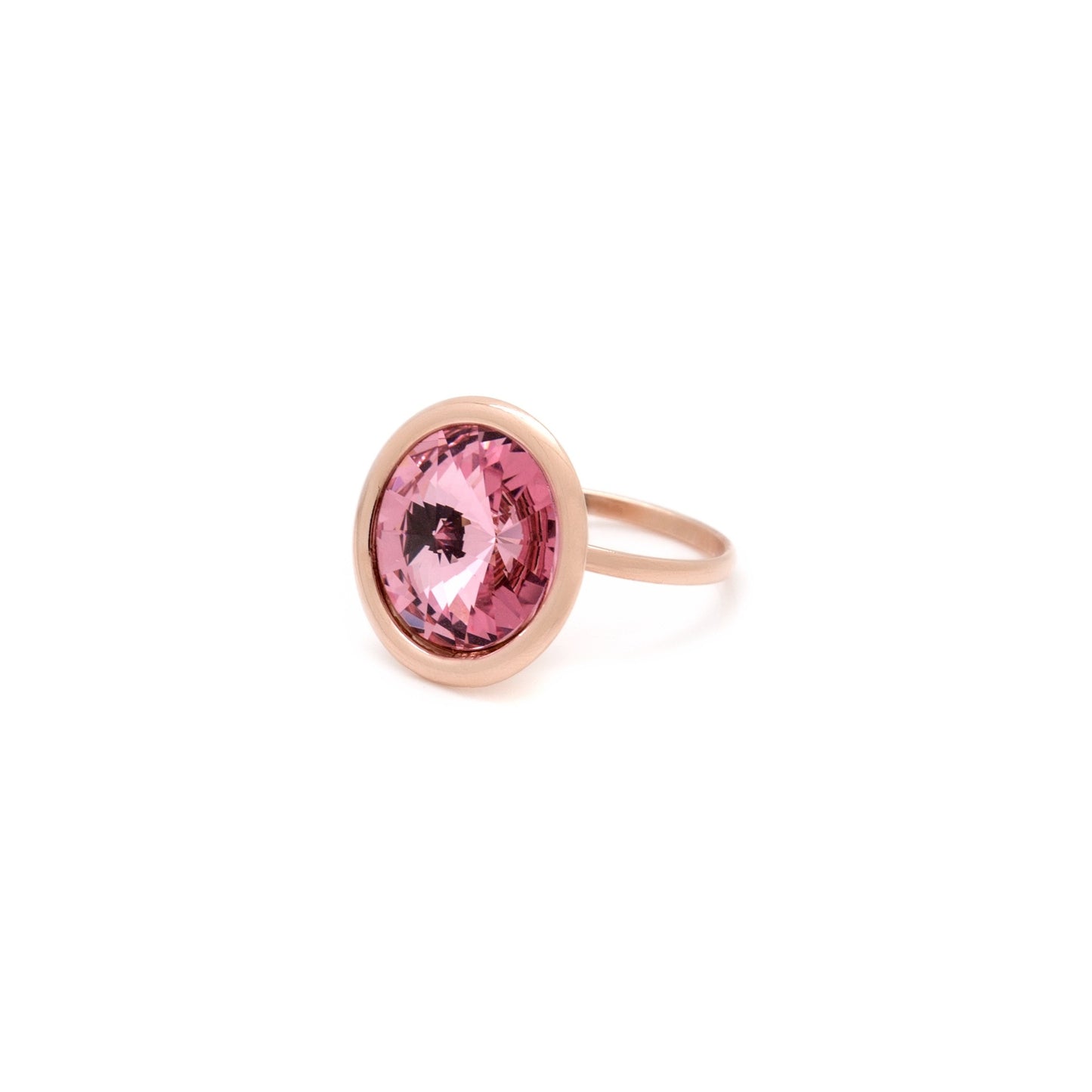 Anillo ajustable 18mm círculo cristal en Plata baño Oro Rosa de Basic