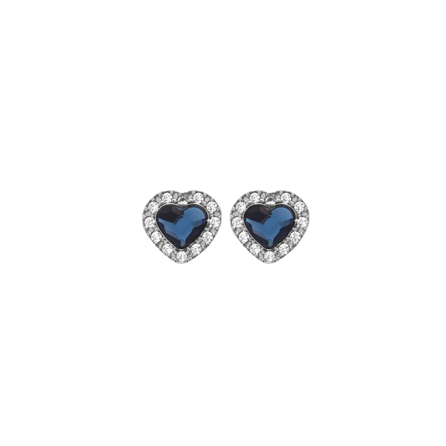 Rhodium Plated Sterling Silver Stud earrings heart crystal from Cuore