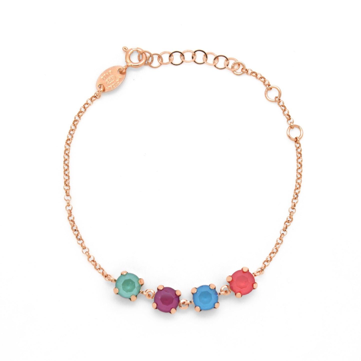 Pulsera círculo cristal multicolor en Plata baño Oro Rosa de Aura