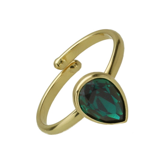 Gold plated Sterling Silver Adjustable ring drop green crystal from Fullness