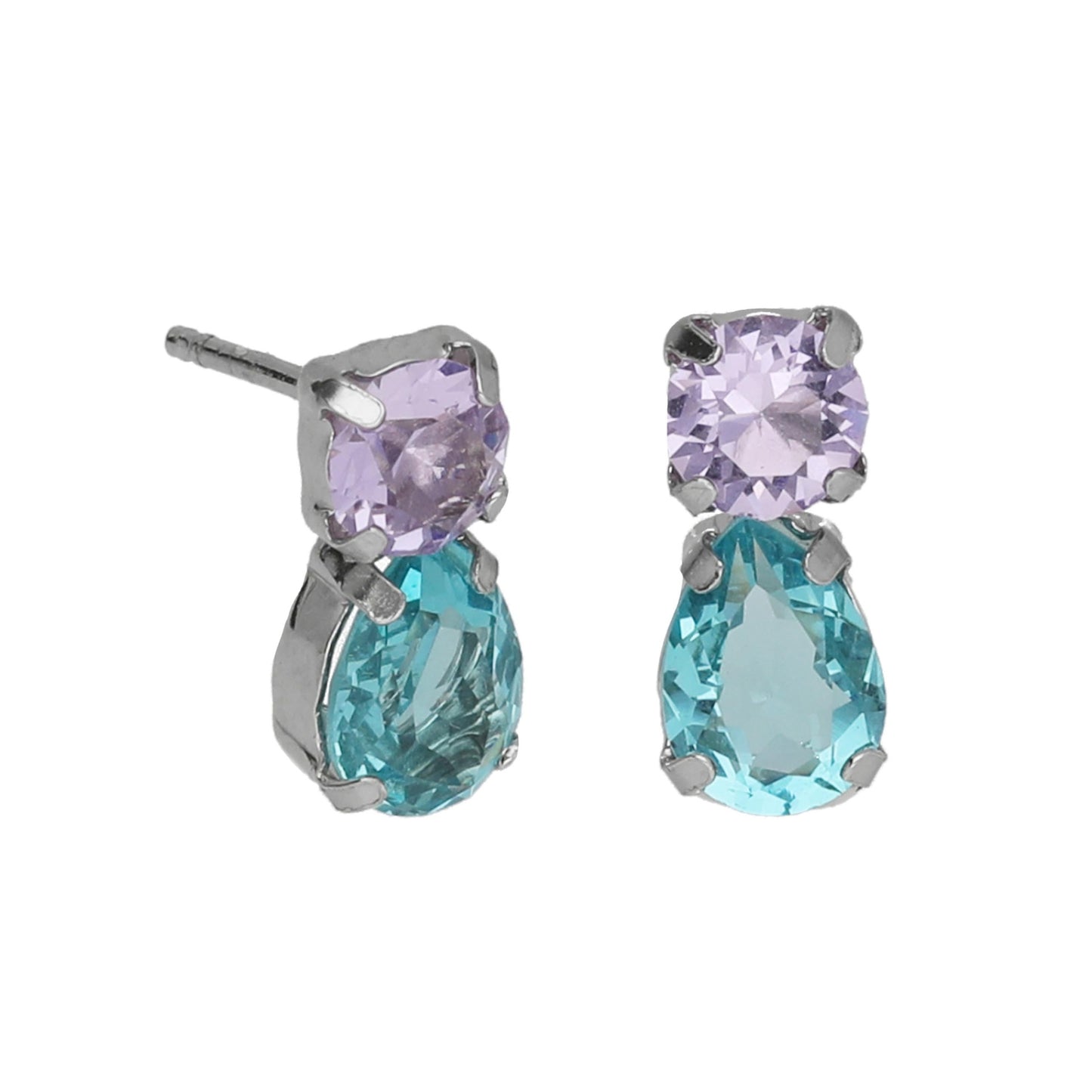 Pendientes cortos cristal azul en Plata baño rodio de Bay