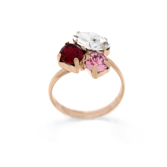 Anillo cristal rojo en Plata baño Oro Rosa de Aura