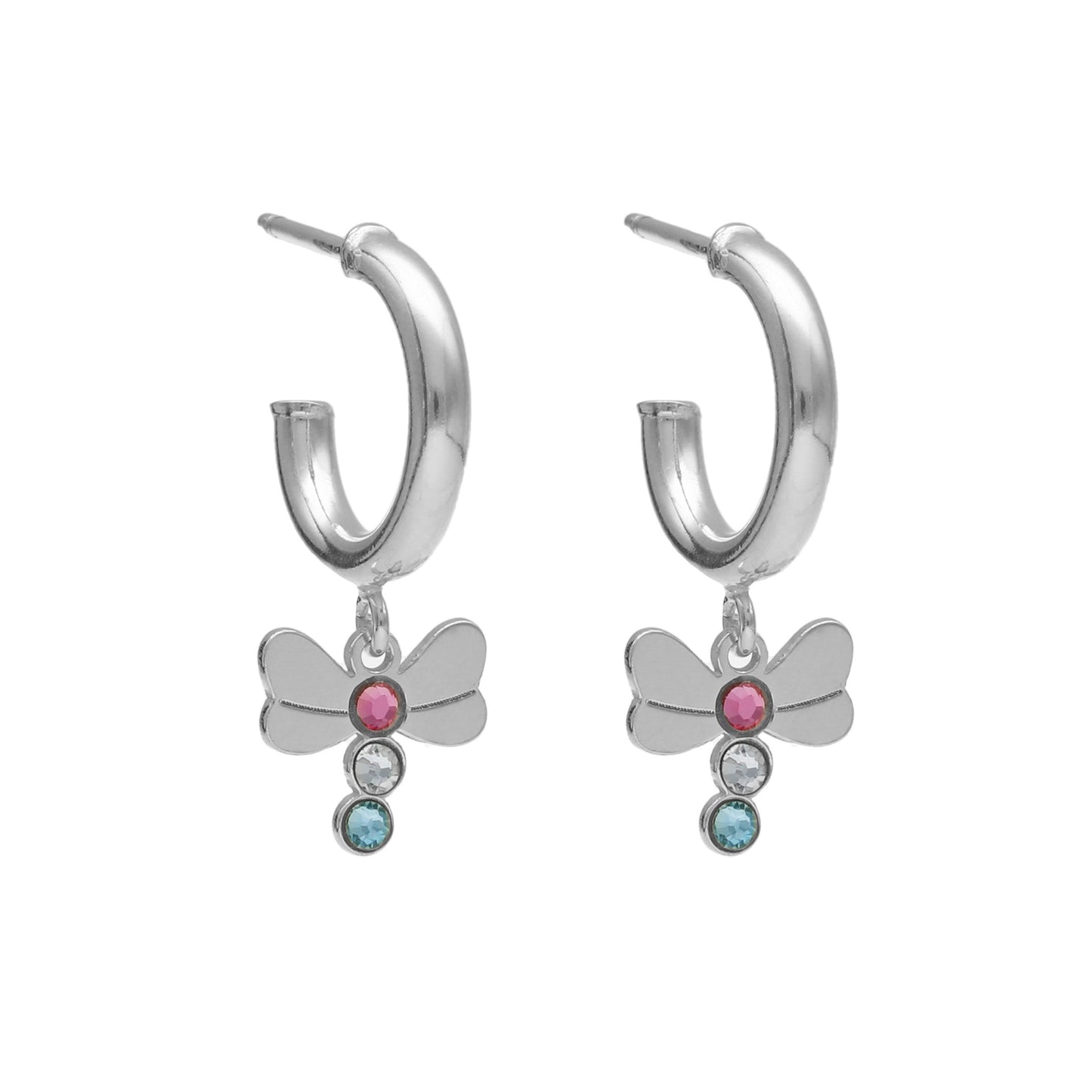 Pendientes aro mariposa cristal multicolor en Plata baño rodio de April