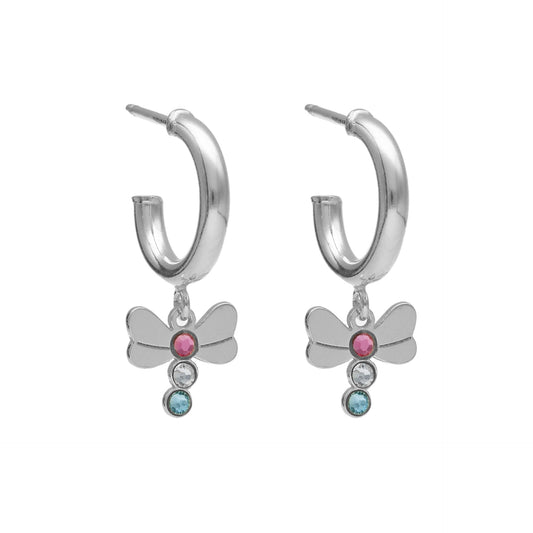 Rhodium Plated Sterling Silver Hoop earrings butterfly multicolor crystal from April