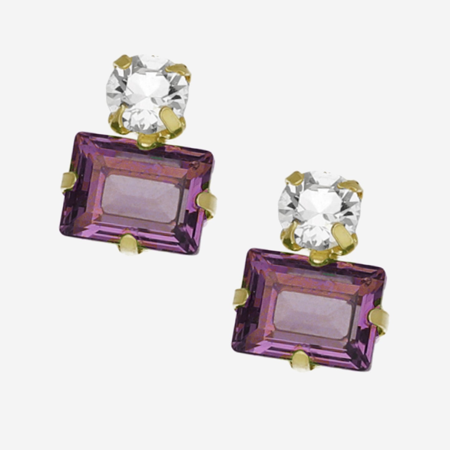 Gold plated Sterling Silver Short earrings rectangle crystal from Chiara