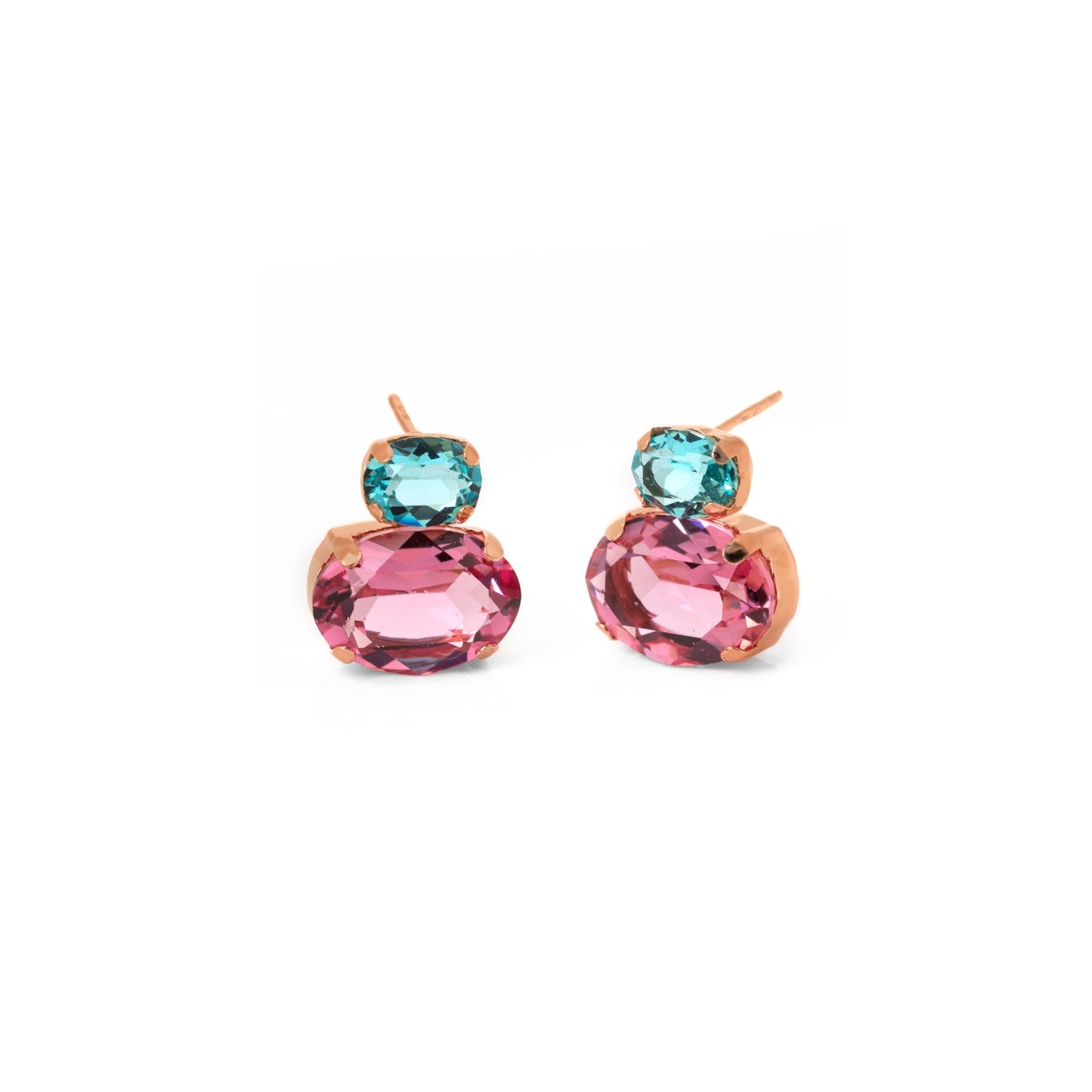 Rose Gold plated Sterling Silver Short earrings oval crystal from Oval