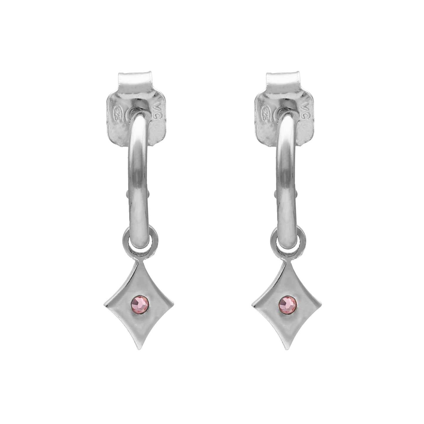 Pendientes aro rombo cristal en Plata