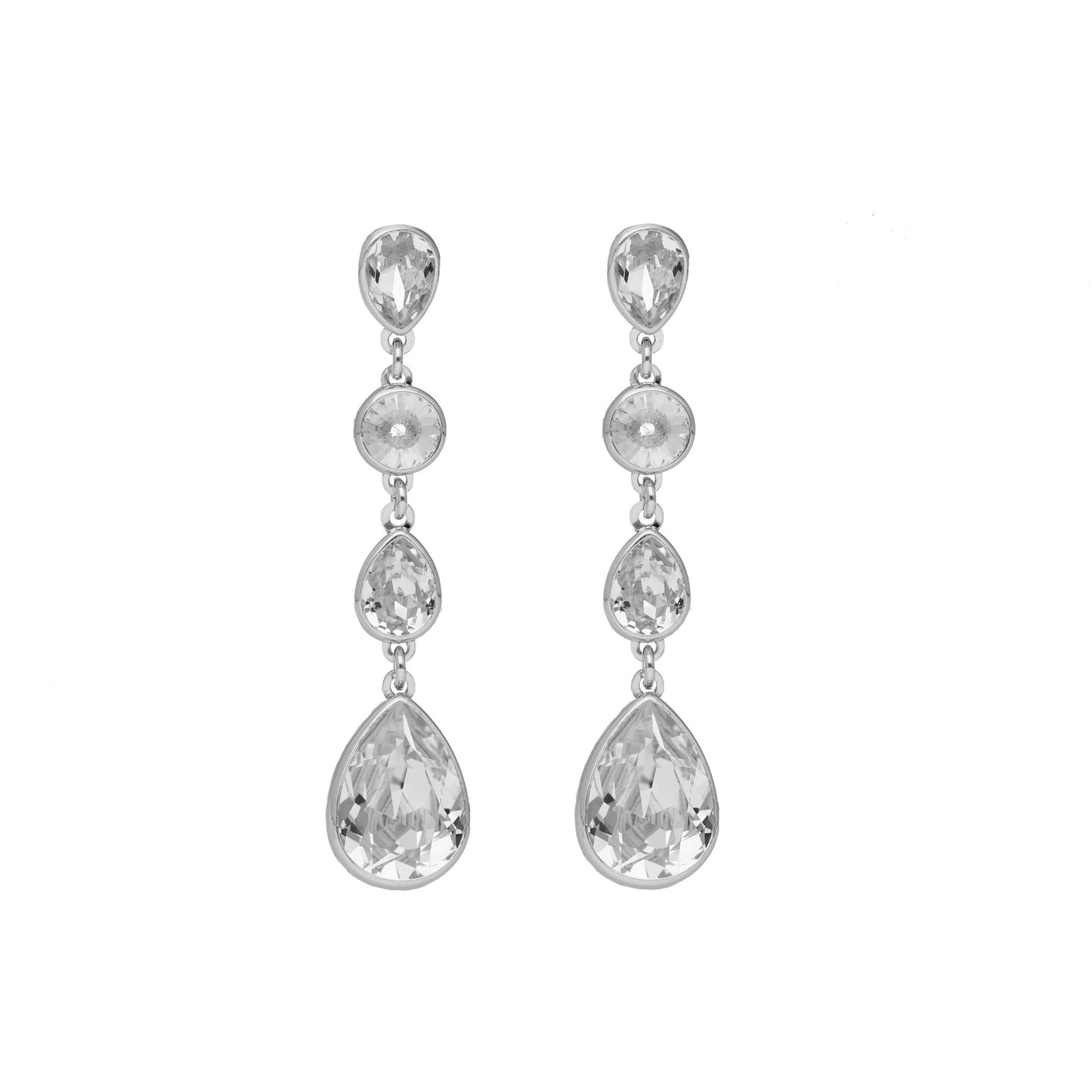 Rhodium Plated Sterling Silver Long earrings drop white crystal from Essential