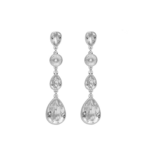 Rhodium Plated Sterling Silver Long earrings drop white crystal from Essential