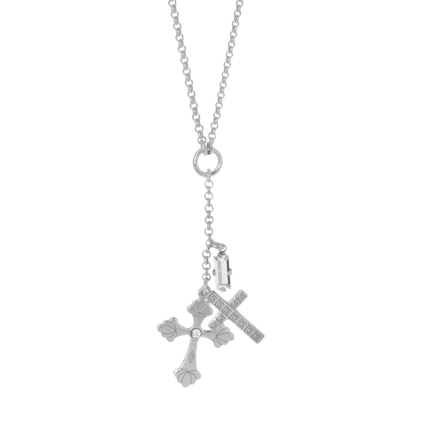 Sterling Silver Short necklace cross white crystal from La Boheme