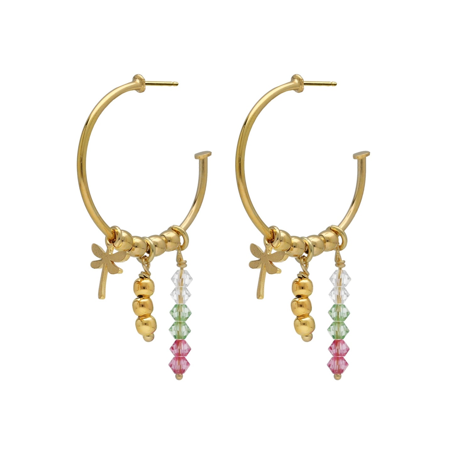 Gold plated Sterling Silver Hoop earrings dragon-fly multicolor crystal from Bliss