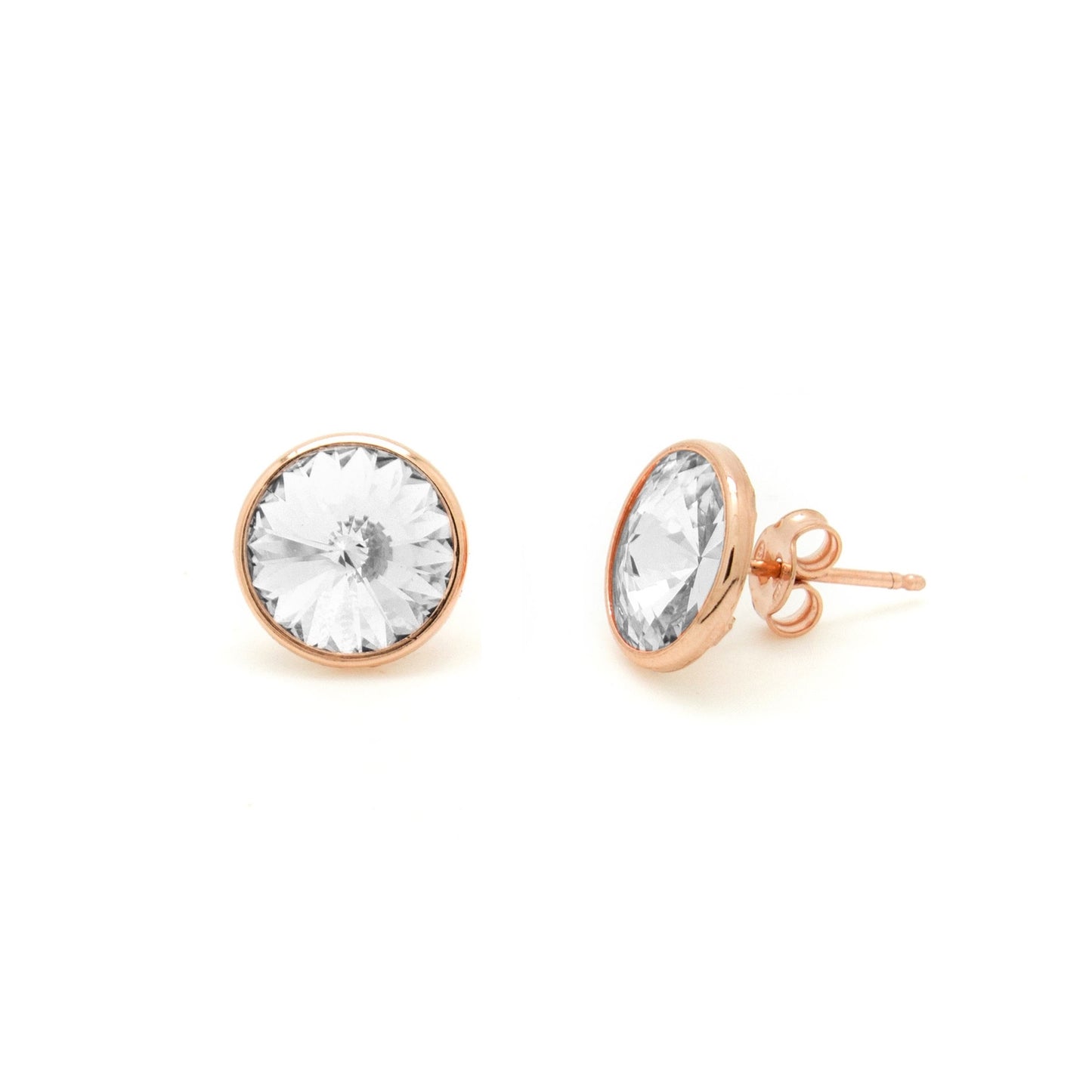 Rose Gold plated Sterling Silver Stud earrings 9mm circle crystal from Basic