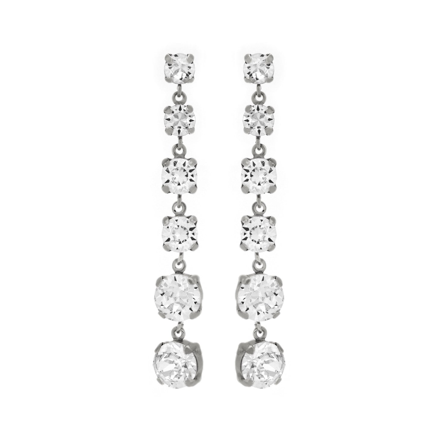 Pendientes largos cascada cristal blanco en Plata baño rodio de Celine