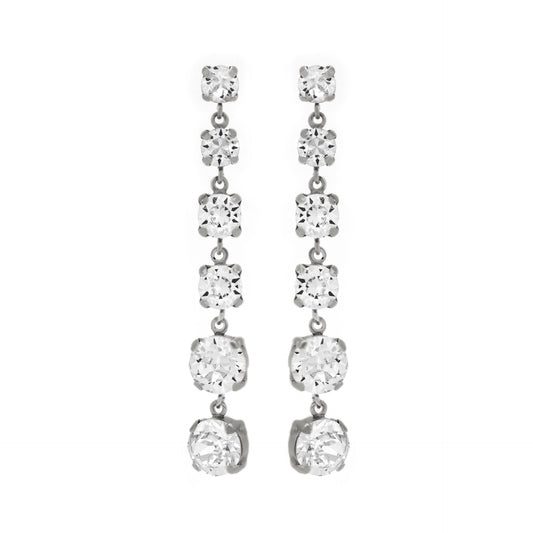 Pendientes largos cascada cristal blanco en Plata baño rodio de Celine