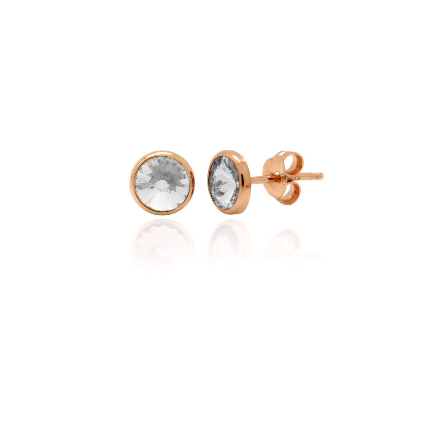 Rose Gold plated Sterling Silver Stud earrings 7mm circle crystal from Basic