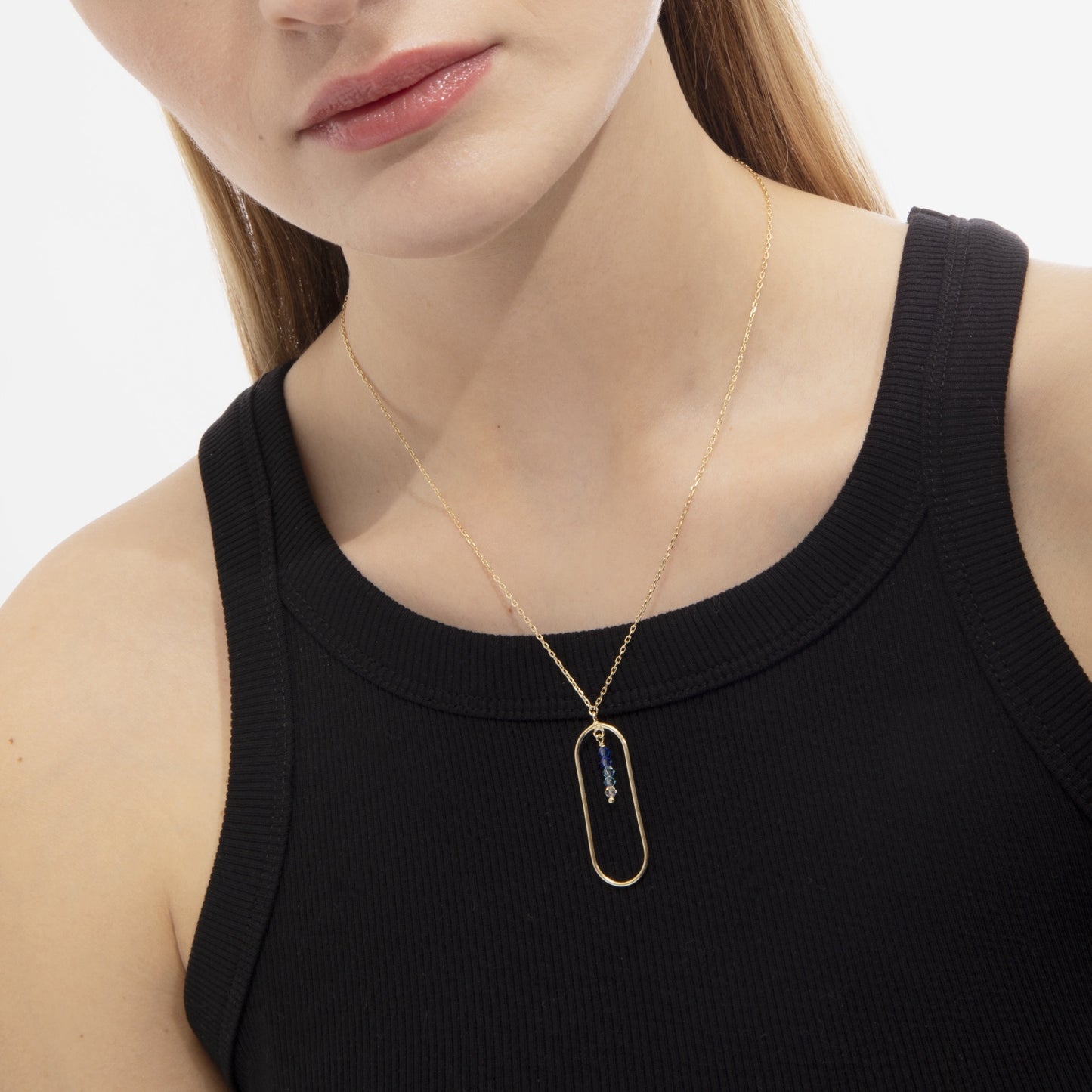 Gold plated Sterling Silver Long necklace rectangle crystal from Anya