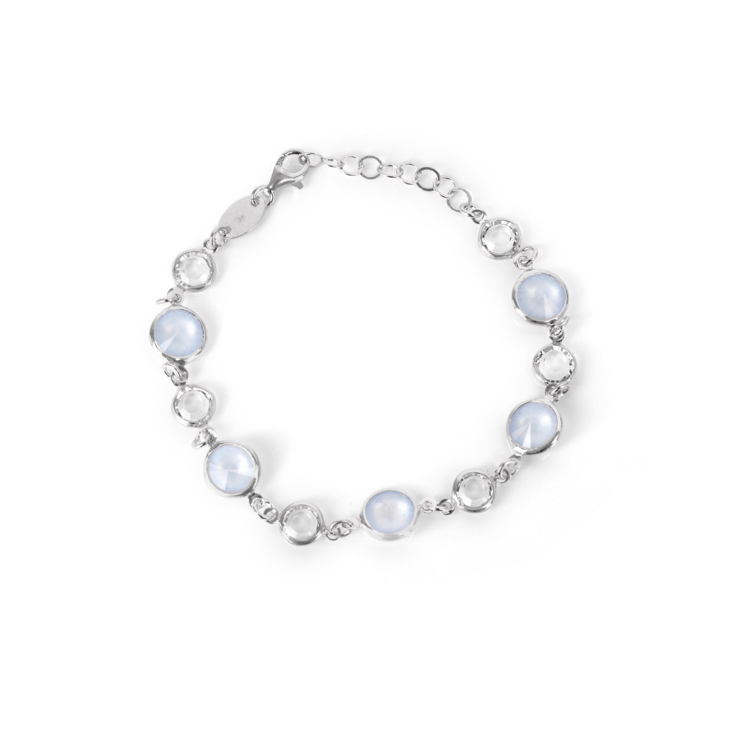 Rhodium Plated Sterling Silver Bracelet circle crystal