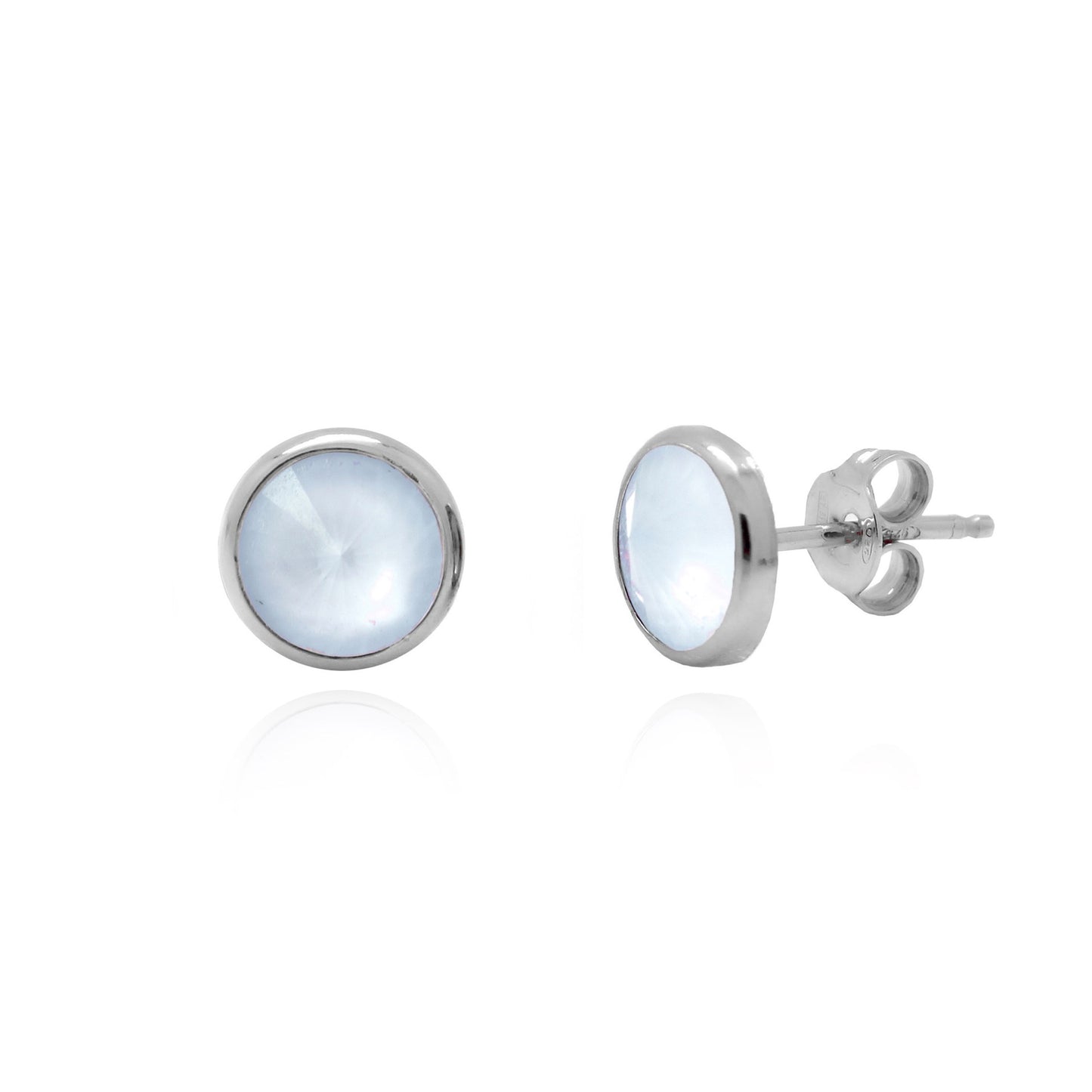 Rhodium Plated Sterling Silver Stud earrings 9mm circle crystal from Basic