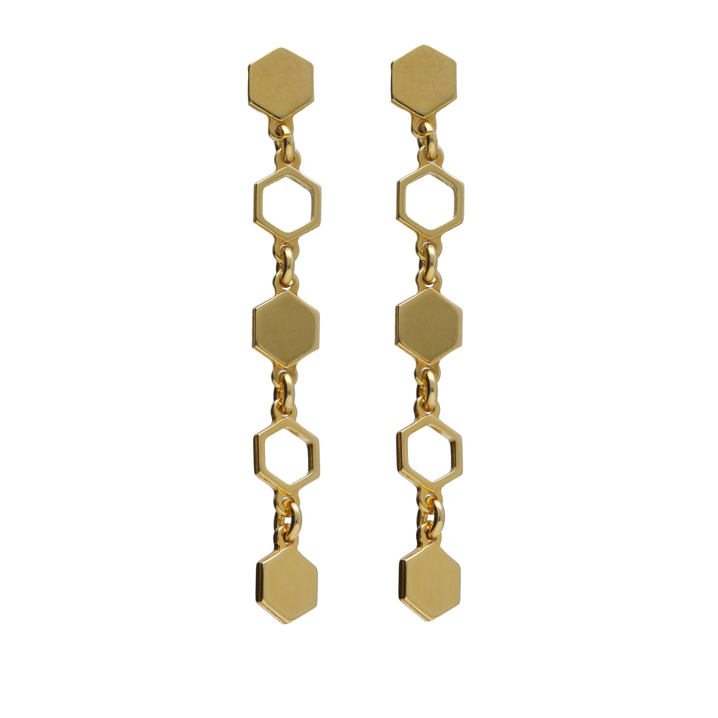 Gold plated Sterling Silver Long earrings hexagonal from Honey