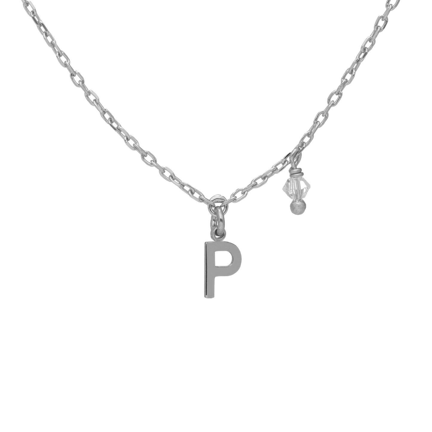 Rhodium Plated Sterling Silver Short necklace letter white crystal from Thename