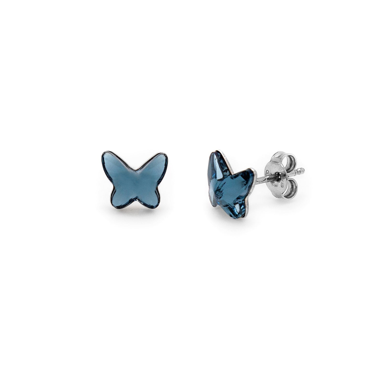 Pendientes botón mariposa cristal en Plata baño rodio de Fantasy