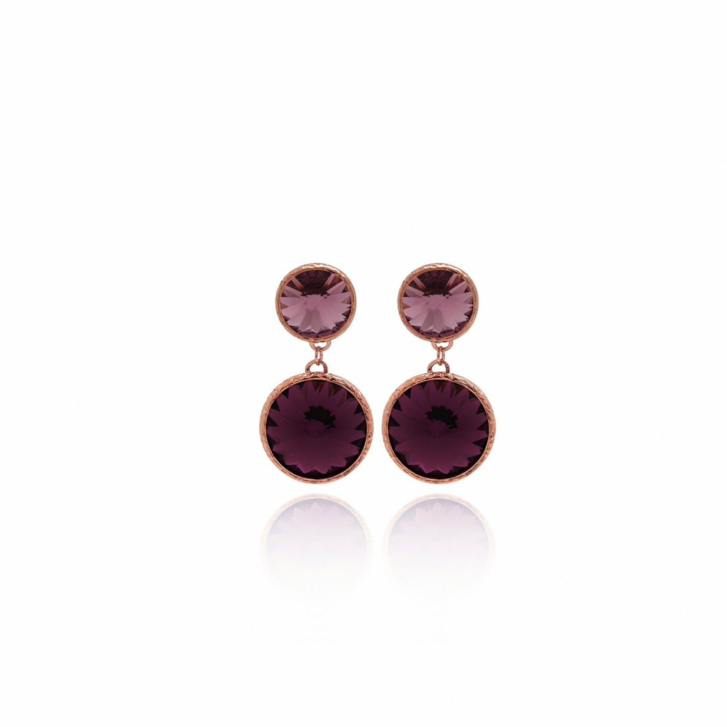 Rose Gold plated Sterling Silver Short earrings 9 y 11,5mm circle crystal from Basic