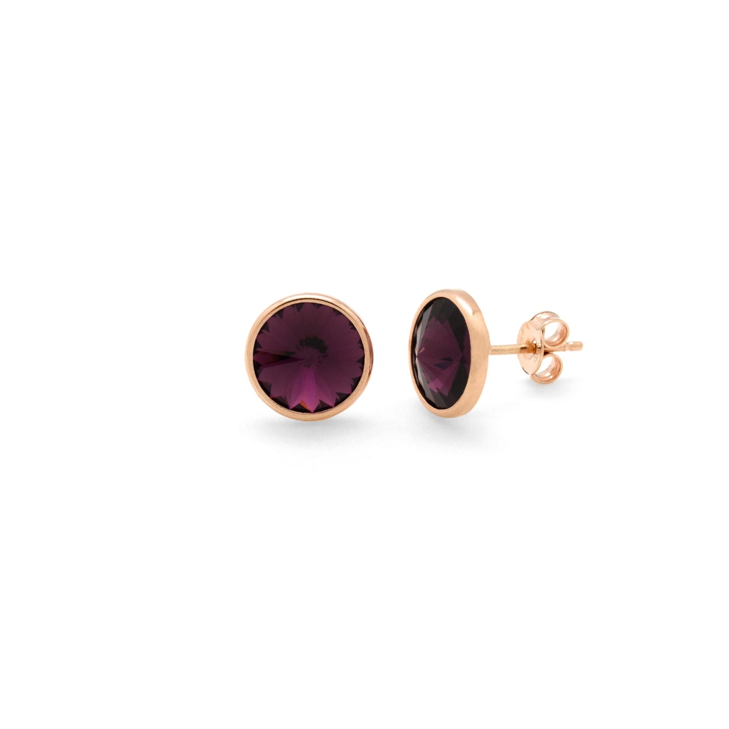 Rose Gold plated Sterling Silver Stud earrings 11,5mm circle crystal from Basic