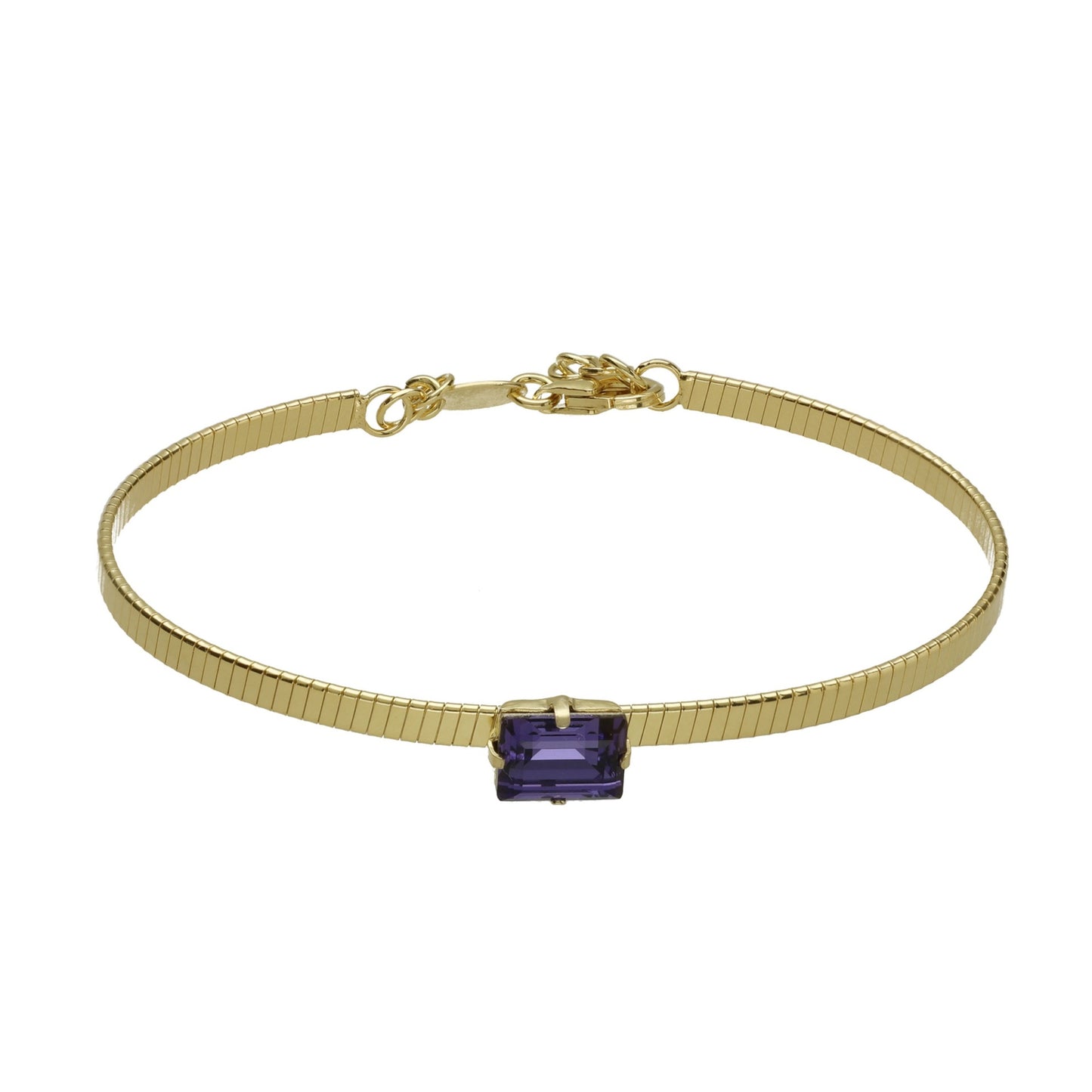 Brazalete rectángulo cristal morado en Plata baño Oro de Serenity