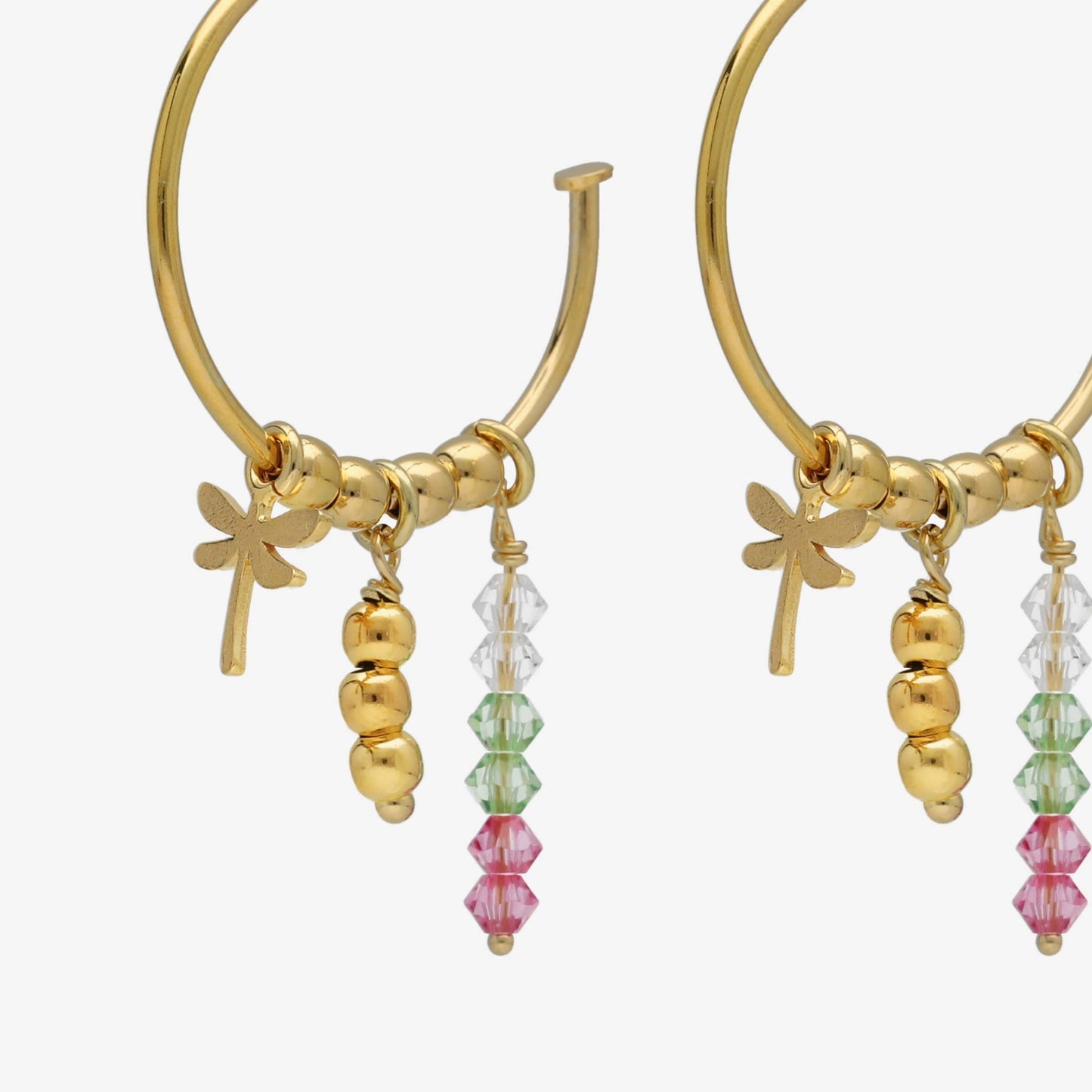 Gold plated Sterling Silver Hoop earrings dragon-fly multicolor crystal from Bliss