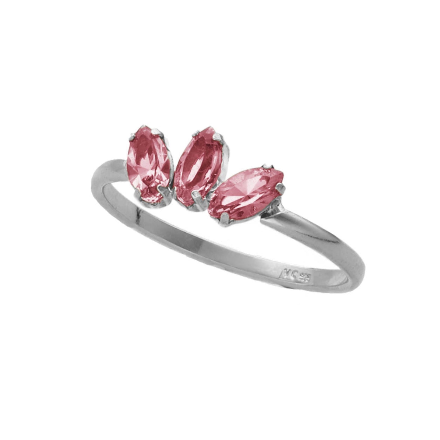 Rhodium Plated Sterling Silver Ring leaf crystal from Las Estaciones