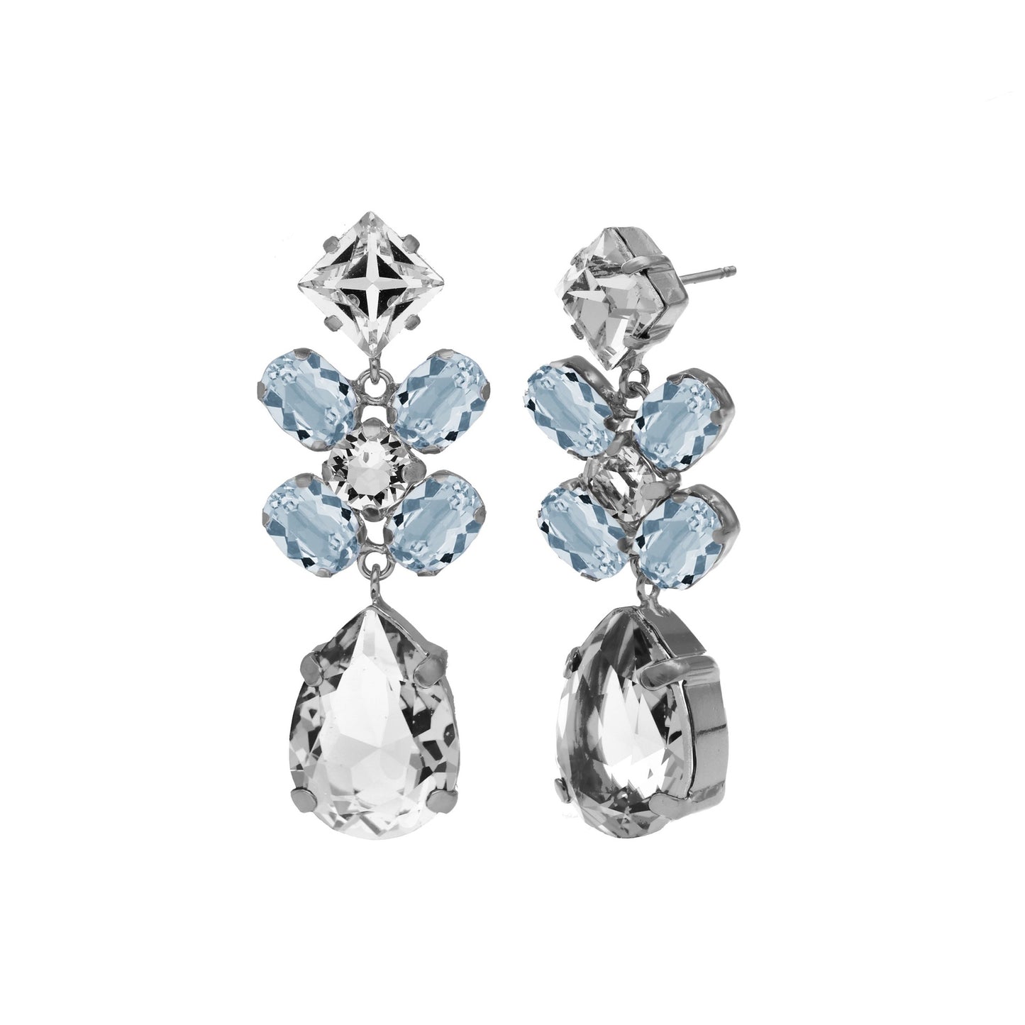 Rhodium Plated Sterling Silver Long earrings flower white crystal from Blooming