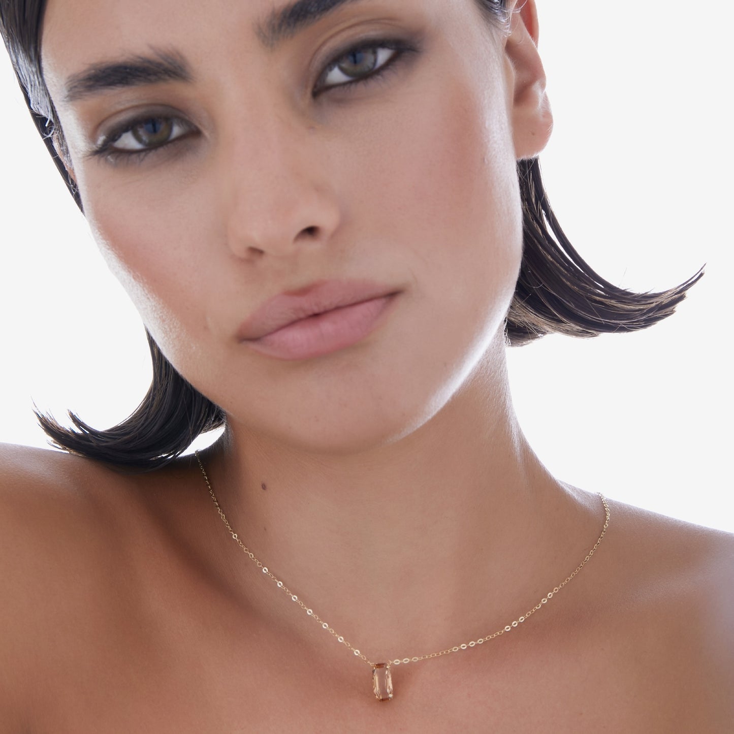 Gold plated Sterling Silver Short necklace rectangle crystal from Inspire