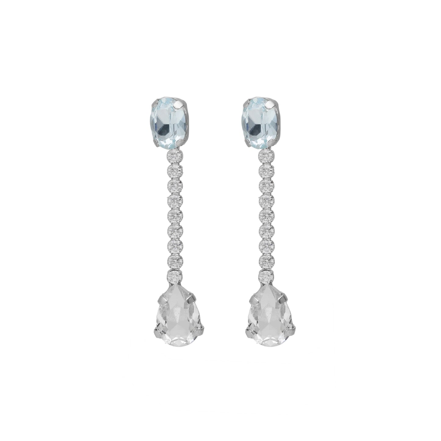 Rhodium plated Sterling Silver Long earrrings waterfall blue crystal from Clarity