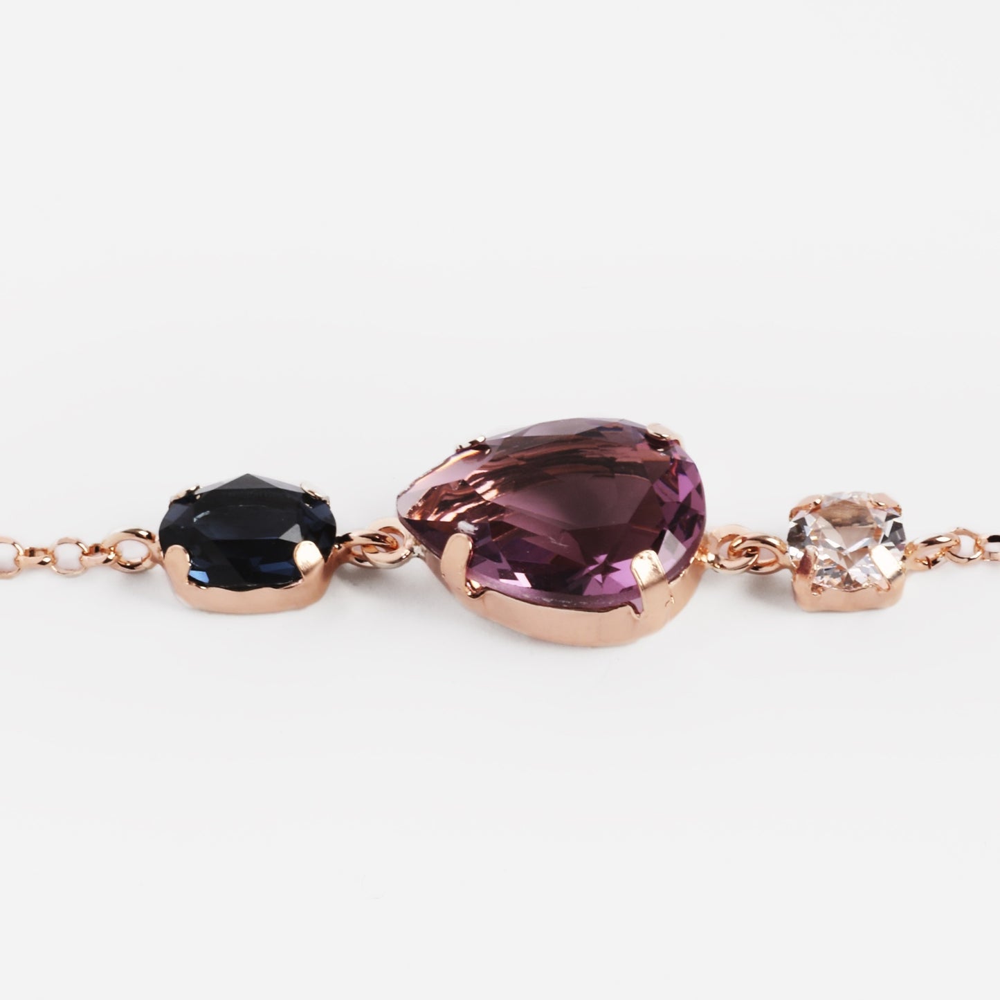 Pulsera lágrima cristal morado en Plata baño Oro Rosa de Blooming