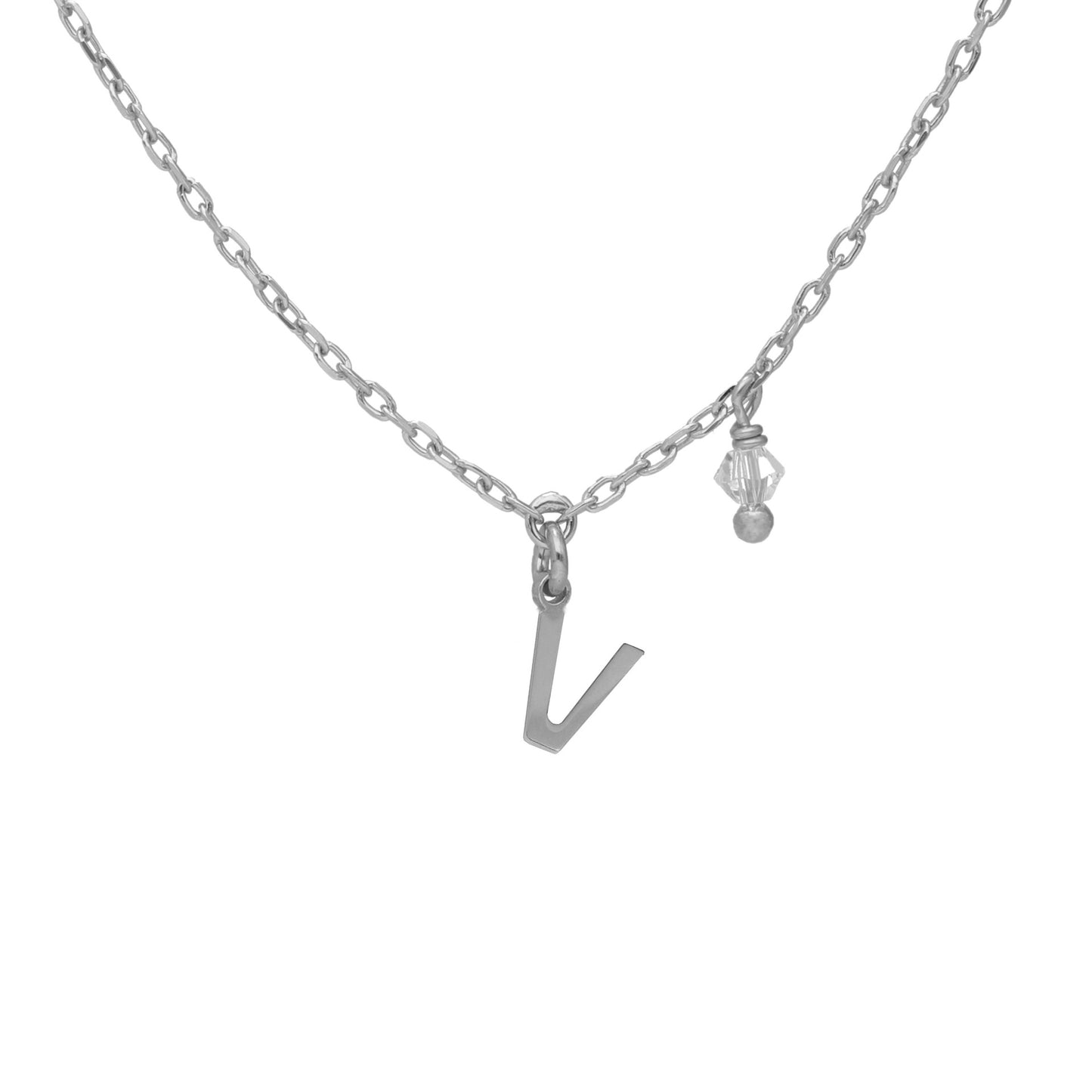 Rhodium Plated Sterling Silver Short necklace letter white crystal from Thename