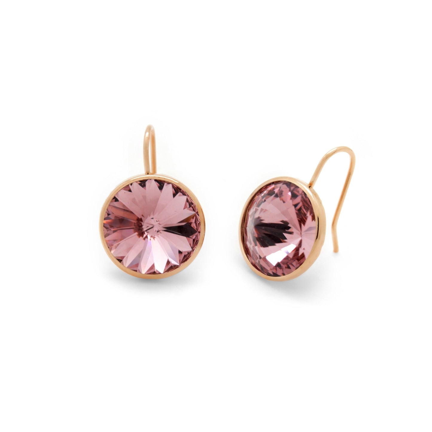 Rose Gold plated Sterling Silver Short earrings 15mm circle crystal from Basic