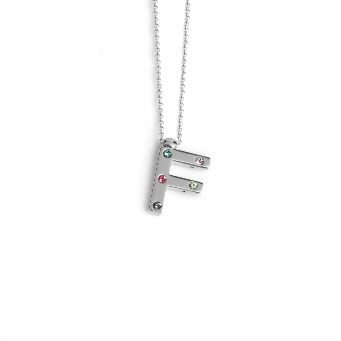 Rhodium Plated Sterling Silver Short necklace letter multicolor crystal from Letter