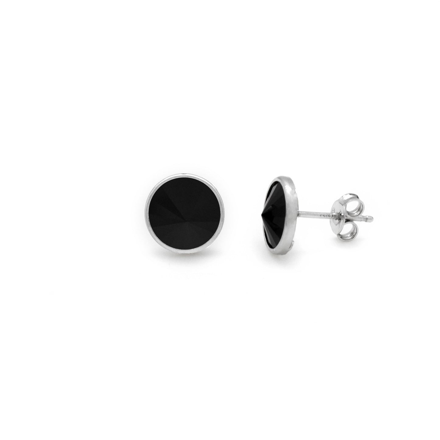 Rhodium Plated Sterling Silver Stud earrings 11,5mm circle crystal from Basic