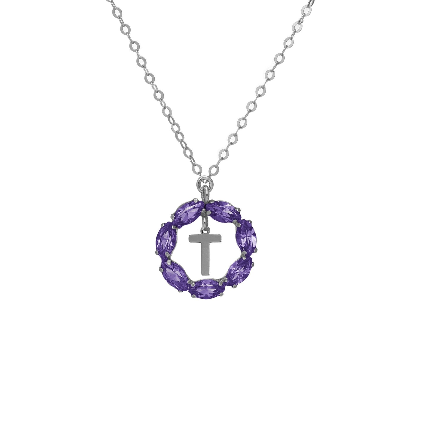 Rhodium Plated Sterling Silver Short necklace letter purple crystal from Thename