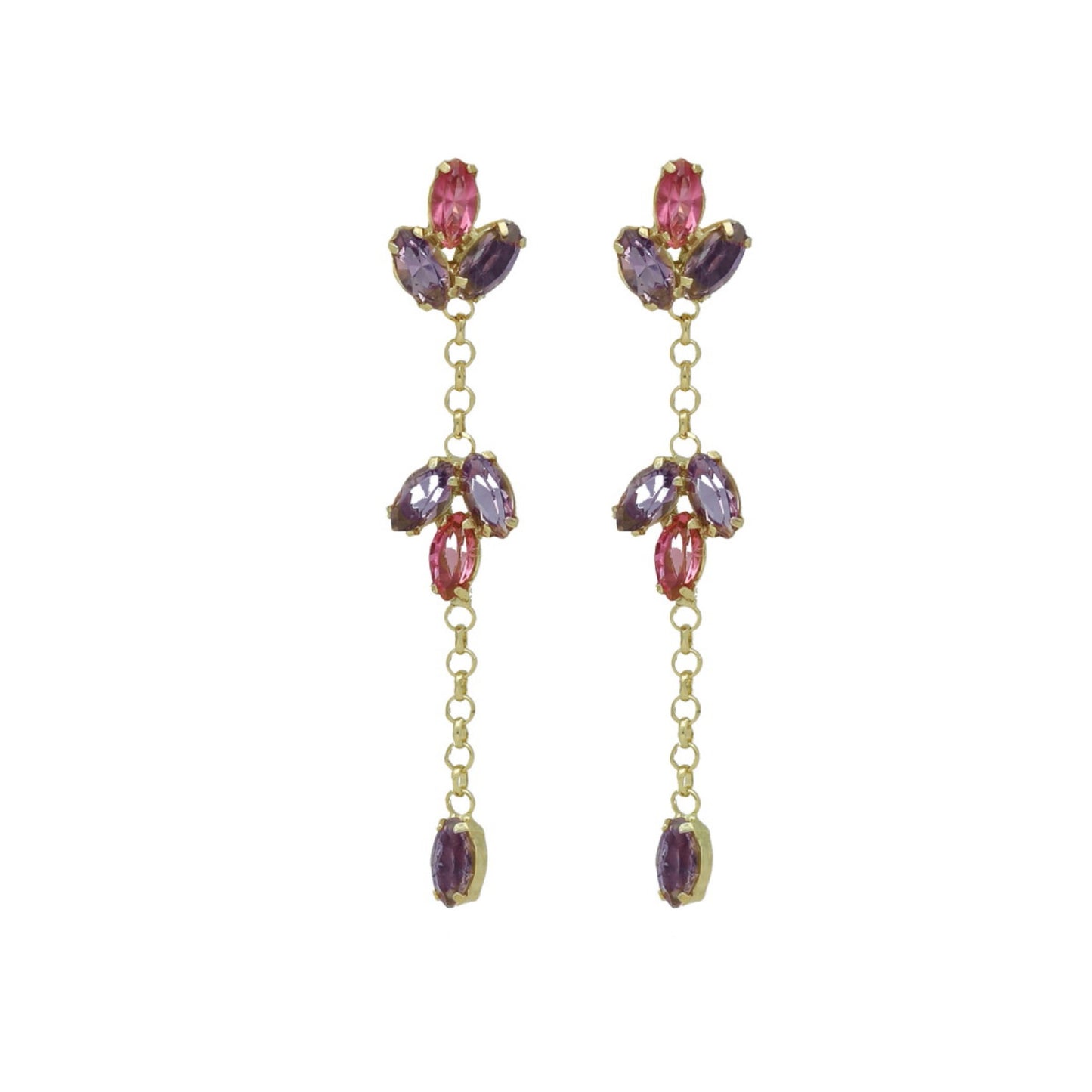 Gold plated Sterling Silver Long earrings flower crystal from Lia