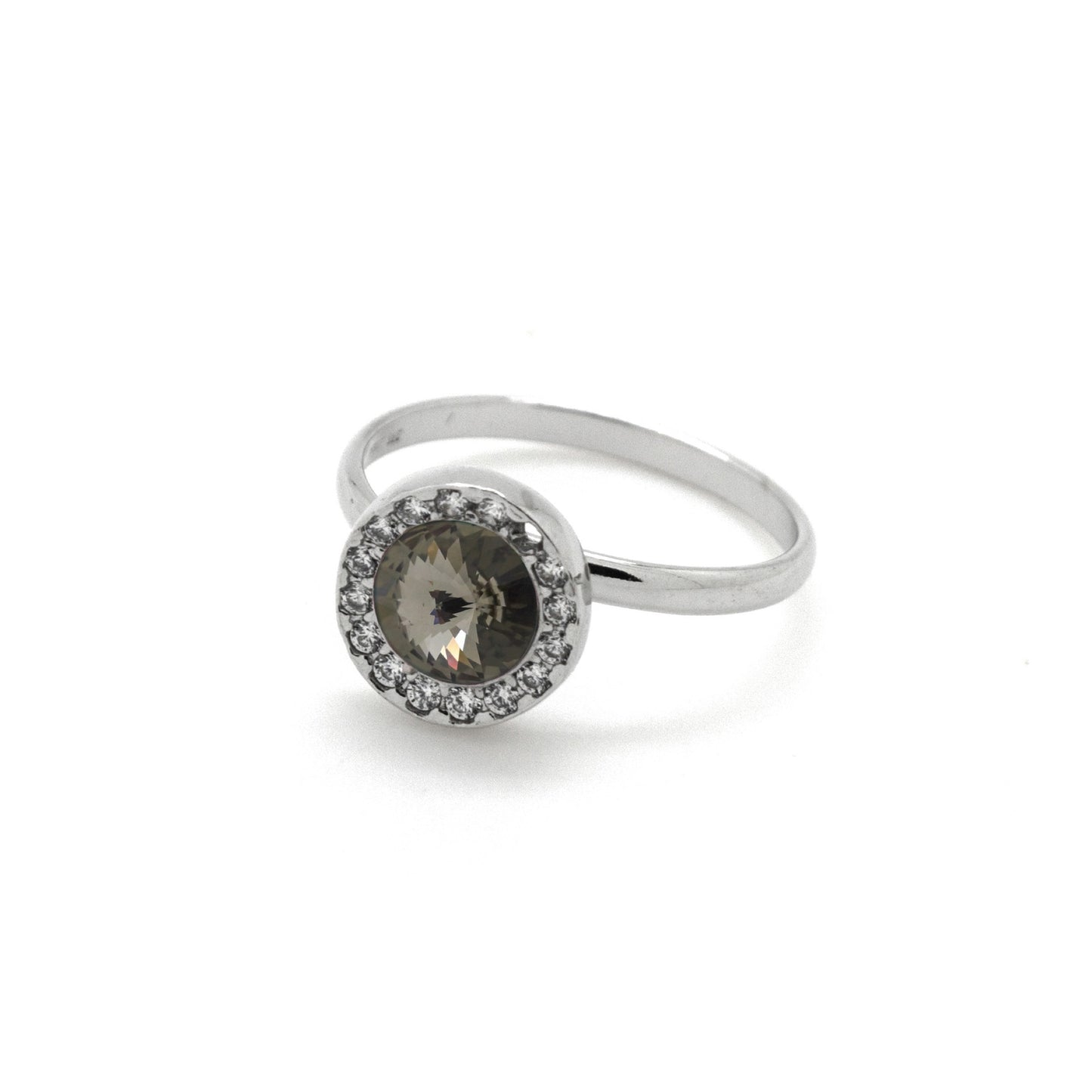 Rhodium Plated Sterling Silver Ring circle crystal from Premium