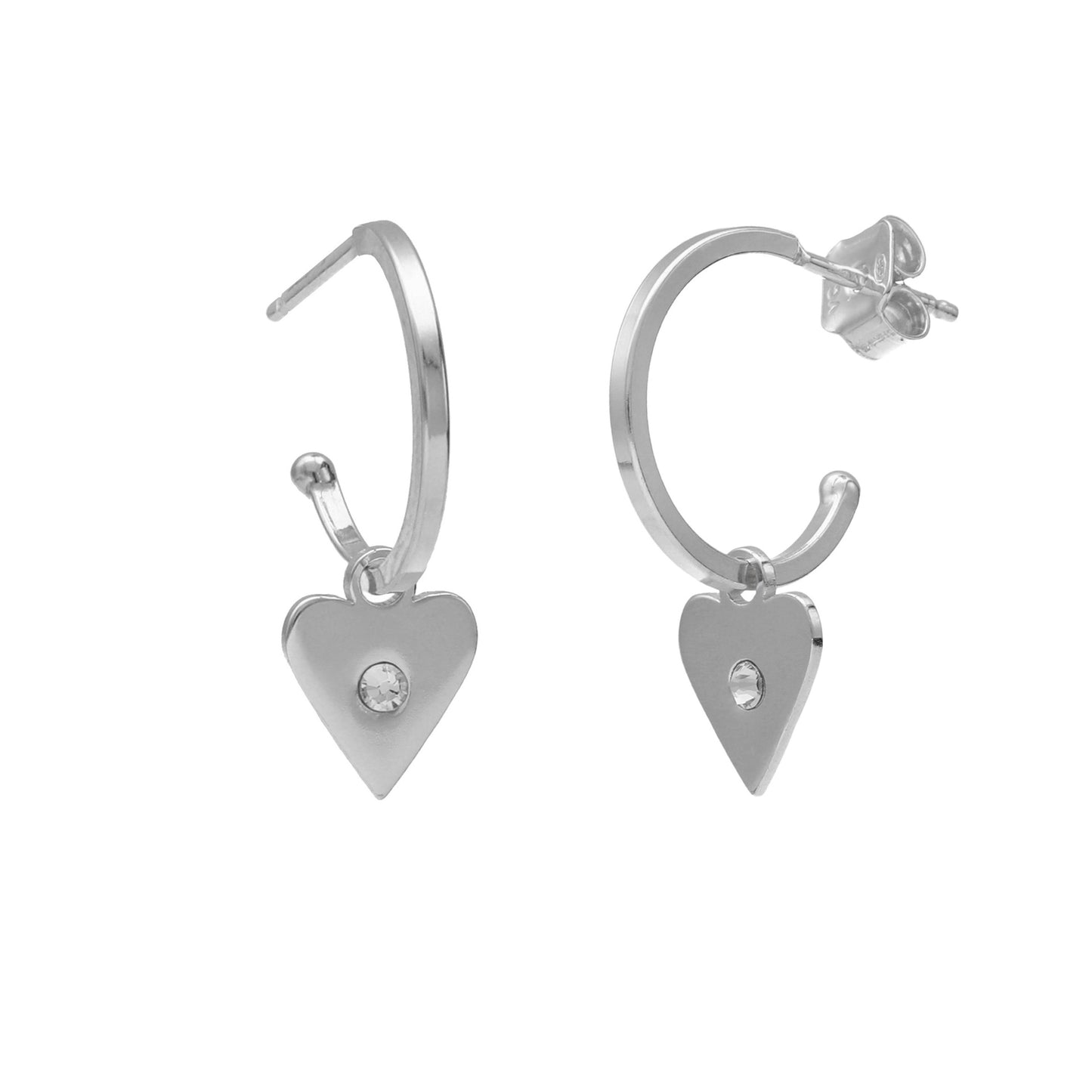 Pendientes aro corazón cristal blanco en Plata de Provenza