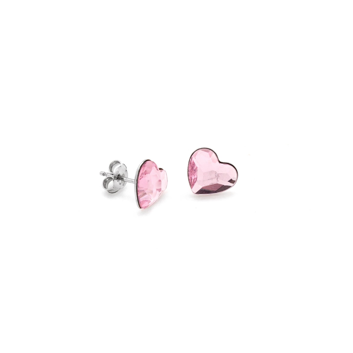 Pendientes botón corazón cristal en Plata baño rodio de Cuore