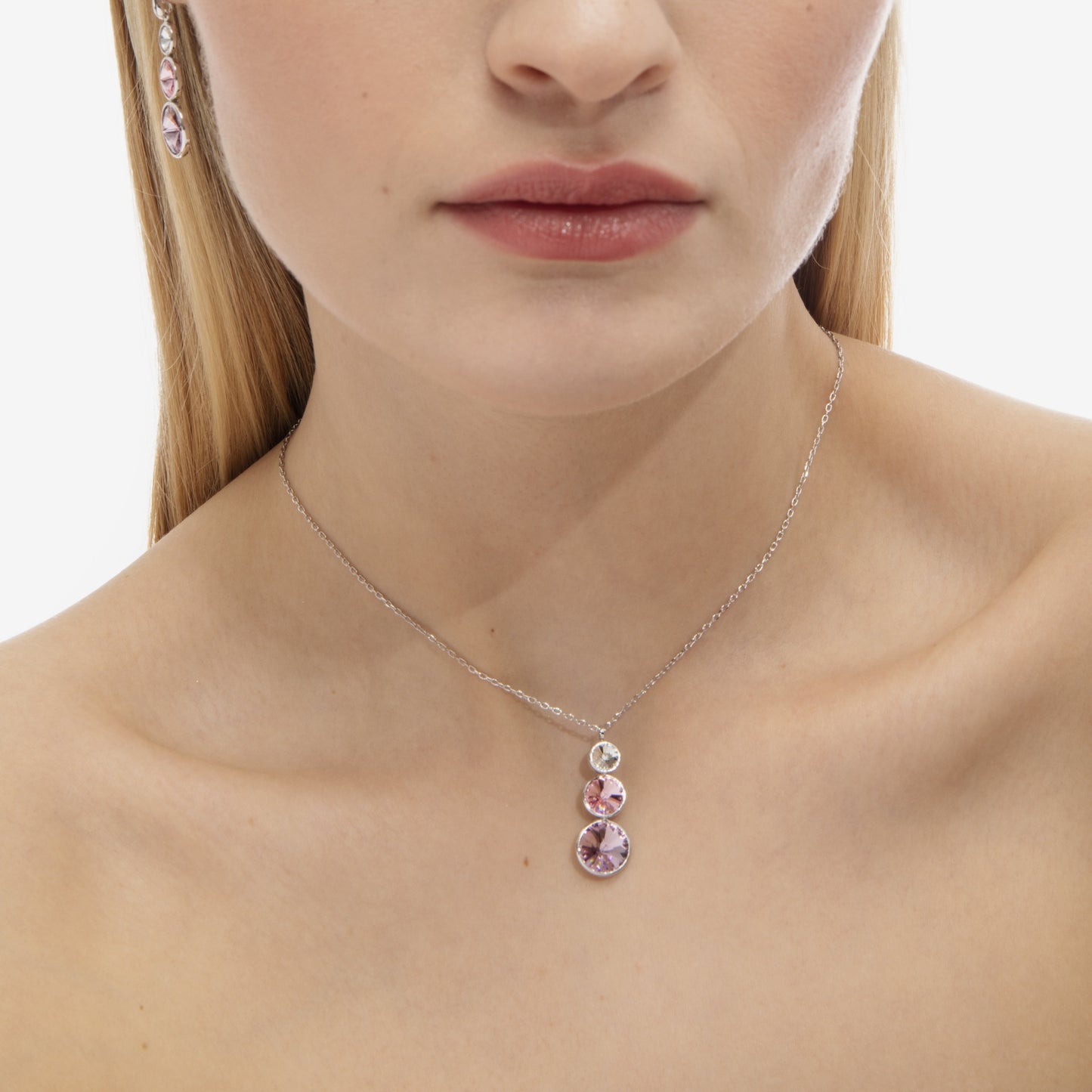 Rhodium Plated Sterling Silver Short necklace crystal from Combination